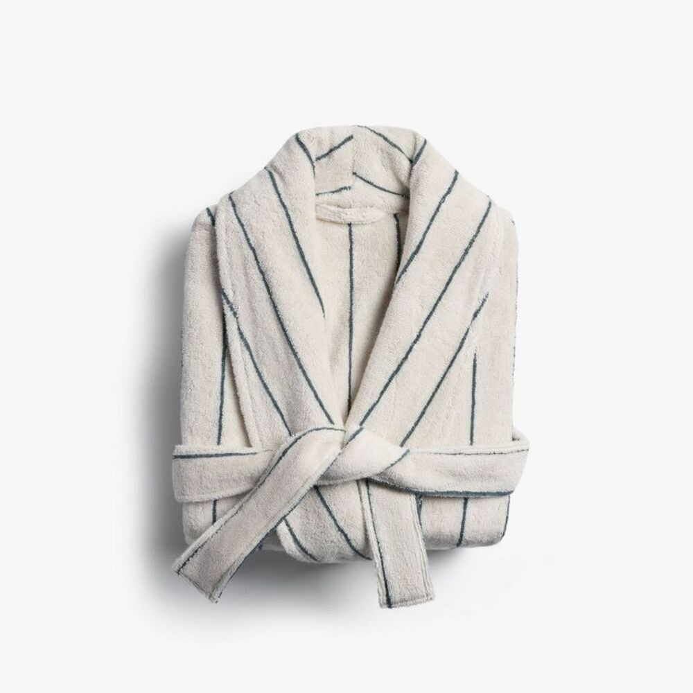 Parachute - Turkish Cotton Pinstripe Robe XS/S Parchment & Cov Parchment & Cove